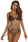 Brown Black Floral Lace Splicing Bra and Panty Set with Garter Belt Gray Animal Lace Splicing Bra and Panty Set with Garter Belt Brown Snakeskin Lace Splicing Bra and Panty Set with Garter Belt LC35653-17
