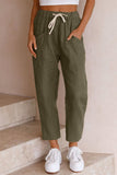 Green Black/Sky Blue/Green/Beige Solid Pocketed Drawstring High Waist Pants LC772908-9