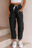 Black Black/Sky Blue/Green/Beige Solid Pocketed Drawstring High Waist Pants LC772908-2