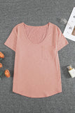Nude Solid Pocket Front Scoop Neck Short Sleeve T-shirt LC25213432-21