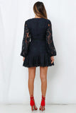 Black White/Black/Orange/Apricot Wrap V Neck Lace Bubble Sleeve Mini Dress LC2211080-2