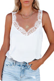 White White/Black/Green/Orange Solid Lace Splicing Sleeveless Top LC2564991-1