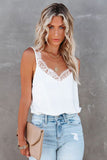 White White/Black/Green/Orange Solid Lace Splicing Sleeveless Top LC2564991-1