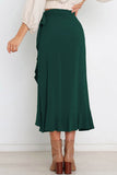 Green Red/Green/Orange/Apricot Ruffled Wrap Lace-up High Waist Maxi Skirt LC651147-9