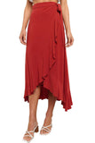 Red Red/Green/Orange/Apricot Ruffled Wrap Lace-up High Waist Maxi Skirt LC651147-3