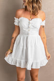 White Corset Detail Off the Shoulder Ruffled Short Dress LC2211057-1