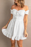 White Corset Detail Off the Shoulder Ruffled Short Dress LC2211057-1