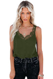 Green White/Black/Green/Orange Solid Lace Splicing Sleeveless Top LC2564991-9