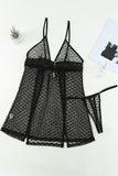 Black Heart-shape Mesh Cut-out Babydoll with Thong LC31670-2