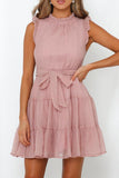 Pink Frilled Neck Sleeveless Tiered Tulle Dress LC2211603-10