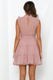 Pink Frilled Neck Sleeveless Tiered Tulle Dress LC2211603-10