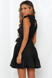 Black Frilled Neck Sleeveless Tiered Tulle Dress LC2211603-2