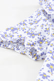 Purple Black/Red/Blue/Yellow/Purple/Gray Floral Print Smocked Ruffled V Neck T-shirt LC25112774-8