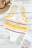 White White/Black/Blue/Green Striped Print Hollow-out Spaghetti Strap Bikini Swimsuit LC43740-1