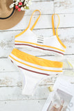 White White/Black/Blue/Green Striped Print Hollow-out Spaghetti Strap Bikini Swimsuit LC43740-1