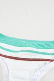 Green White/Black/Blue/Green Striped Print Hollow-out Spaghetti Strap Bikini Swimsuit LC43740-9