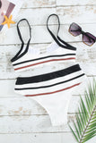 Black White/Black/Blue/Green Striped Print Hollow-out Spaghetti Strap Bikini Swimsuit LC43740-2