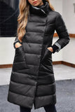 Black Casual Turtleneck Button Down Extra Long Padded Coat