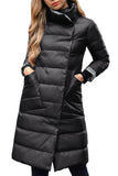 Black Casual Turtleneck Button Down Extra Long Padded Coat