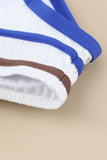 Blue White/Black/Blue/Green Striped Print Hollow-out Spaghetti Strap Bikini Swimsuit LC43740-5