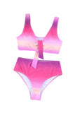 Purple Purple Gradient Color Knotted V Neck Bikini Swimsuit Multicolor Striped Print Knotted V Neck Bikini Swimsuit LC433012-8