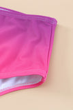 Purple Purple Gradient Color Knotted V Neck Bikini Swimsuit Multicolor Striped Print Knotted V Neck Bikini Swimsuit LC433012-8