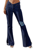 Blue Black/Light Blue/Dark Blue Ripped Slit Legs Flare Jeans LC783674-5