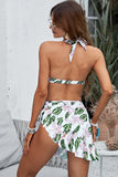 White 1/22Floral Print Halter Backless Bikini Swimsuit with Sarong 2Solid Halter Backless Bikini Swimsuit with Sarong LC413671-1