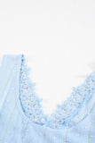 Sky Blue White/Black/Sky Blue/Pink Floral Lace Crochet Swiss Dot Tank Top LC2564983-4