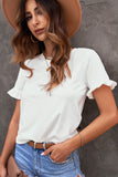 White White/Black/Purple/Pink/Khaki Solid Ruffled Short Sleeve T-shirt LC25213433-1