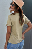 Khaki White/Black/Purple/Pink/Khaki Solid Ruffled Short Sleeve T-shirt LC25213433-16