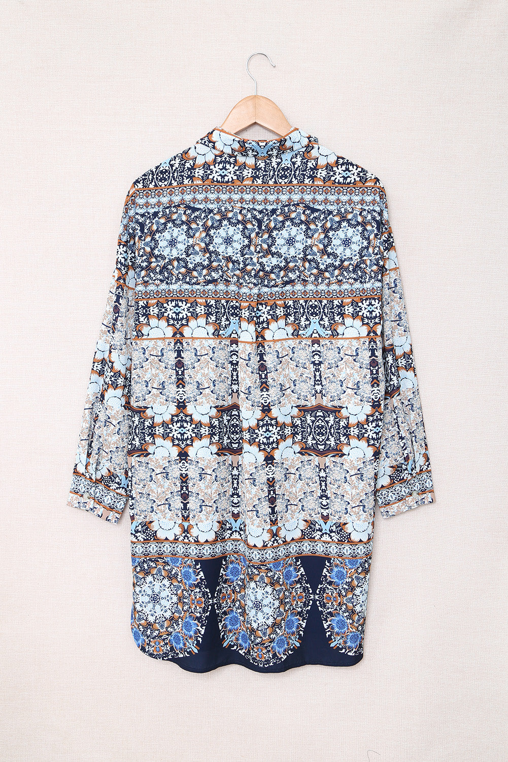 Sky Blue Blue/Brown/Apricot Vintage Floral Pattern Shirt Mini Dress LC2211081-4