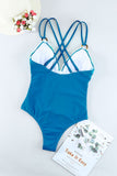 Sky Blue Black/Brown Tie-dye Colorblock Crisscross Back One-piece Swimsuit Blue/Rose Floral Colorblock Crisscross Back One-piece Swimsuit LC442727-4