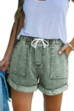 Green Black/Blue/Green/Gray Pocketed Drawstring High Waist Denim Shorts LC783677-9