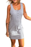 Gray Ribbed Buttoned U Neck Sleeveless Mini Dress LC2211496-11
