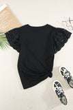 Black White/Black/Blue/Green Hollow Out Ruffle Sleeve T-shirt LC25213437-2