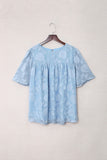 Blue White/Black/Blue/Purple/Yellow/Brown Floral Textured Ruffled Half Sleeve Babydoll Top LC25112100-5