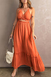Orange Ruffled Cut-out Spaghetti Strap Sleeveless Long Dress LC618608-14