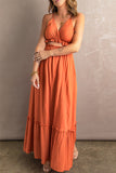Orange Ruffled Cut-out Spaghetti Strap Sleeveless Long Dress LC618608-14