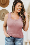 Pink Black/Sky Blue/Pink/Gray Buttons Ribbed U Neck Plus Size Tank Top LC254978-10