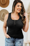 Black Black/Sky Blue/Pink/Gray Buttons Ribbed U Neck Plus Size Tank Top LC254978-2