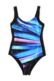 Blue Striped Pattern Print Sleeveless One-piece Swimsuit LC442787-5