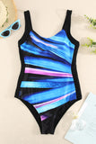 Blue Striped Pattern Print Sleeveless One-piece Swimsuit LC442787-5