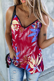 Red Red Leaves Print Spaghetti Strap Cami Top LC2565090-3