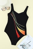 Black Striped Pattern Print Sleeveless One-piece Swimsuit LC442787-2