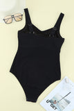 Black Striped Pattern Print Sleeveless One-piece Swimsuit LC442787-2