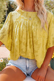 Yellow White/Black/Blue/Purple/Yellow/Brown Floral Textured Ruffled Half Sleeve Babydoll Top LC25112100-7