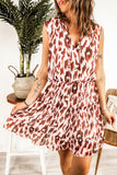Leopard Print V Neck Tiered Ruffled Sleeveless Mini Dress