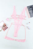 Pink Adjustable Spaghetti Strap Strappy Lace Teddy LC34255-10