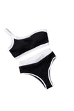 Black One Shoulder Patchwork High-waisted Bikini Set LC433024-2